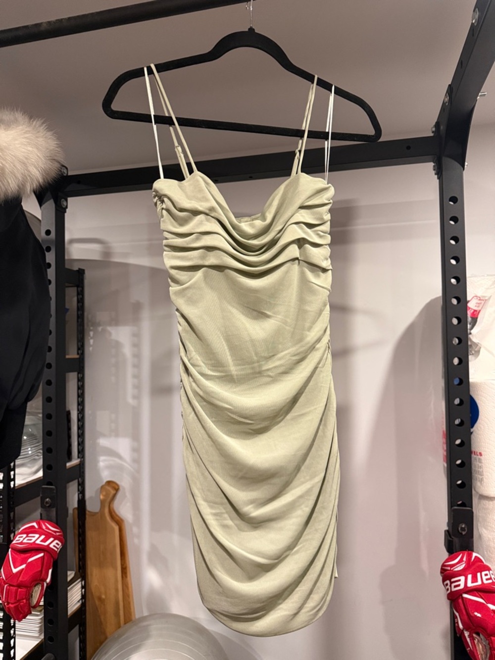 Vintage Garage Draped Mini Dress in Light Sage